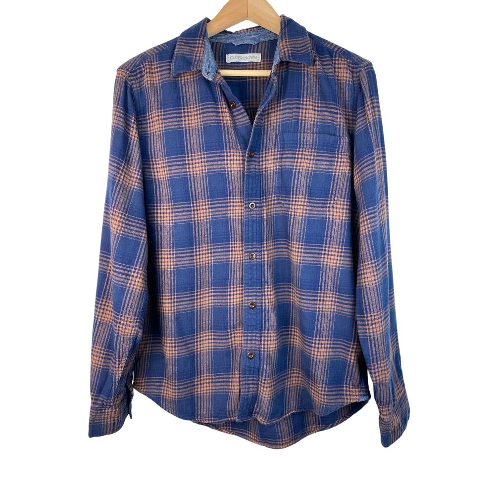 Outerknown Blue and Orange Plaid Casual Button Down Shirt